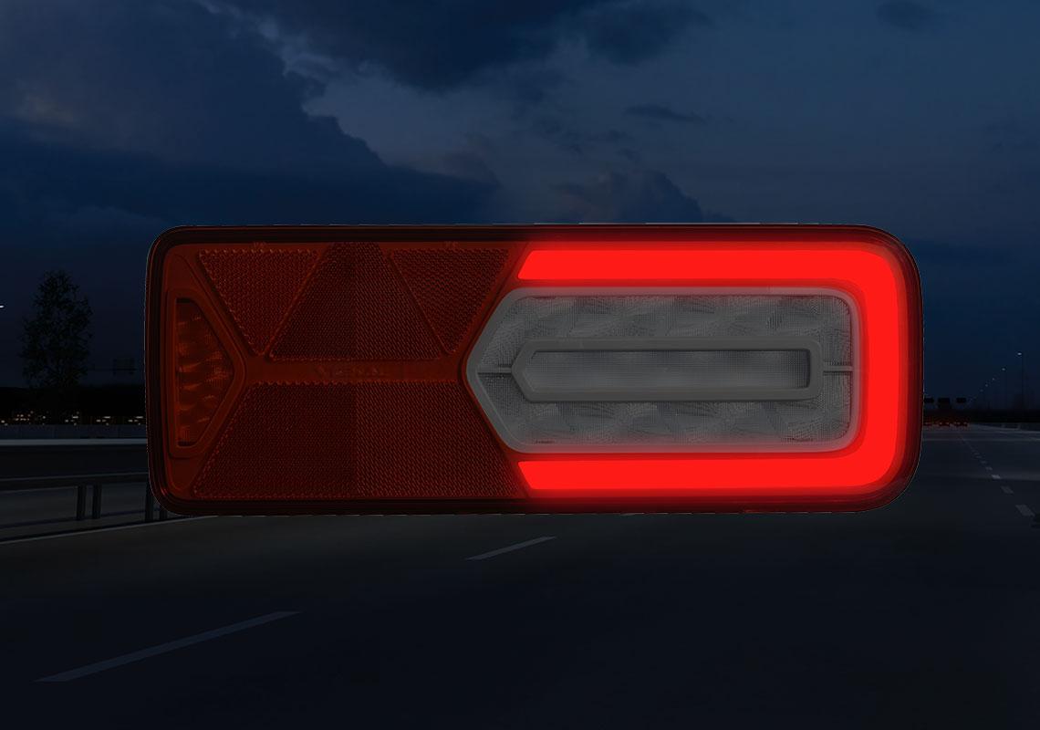 Rear lamp LED GLOWING Right 24V, additional conns, triangle BLACK EDITION